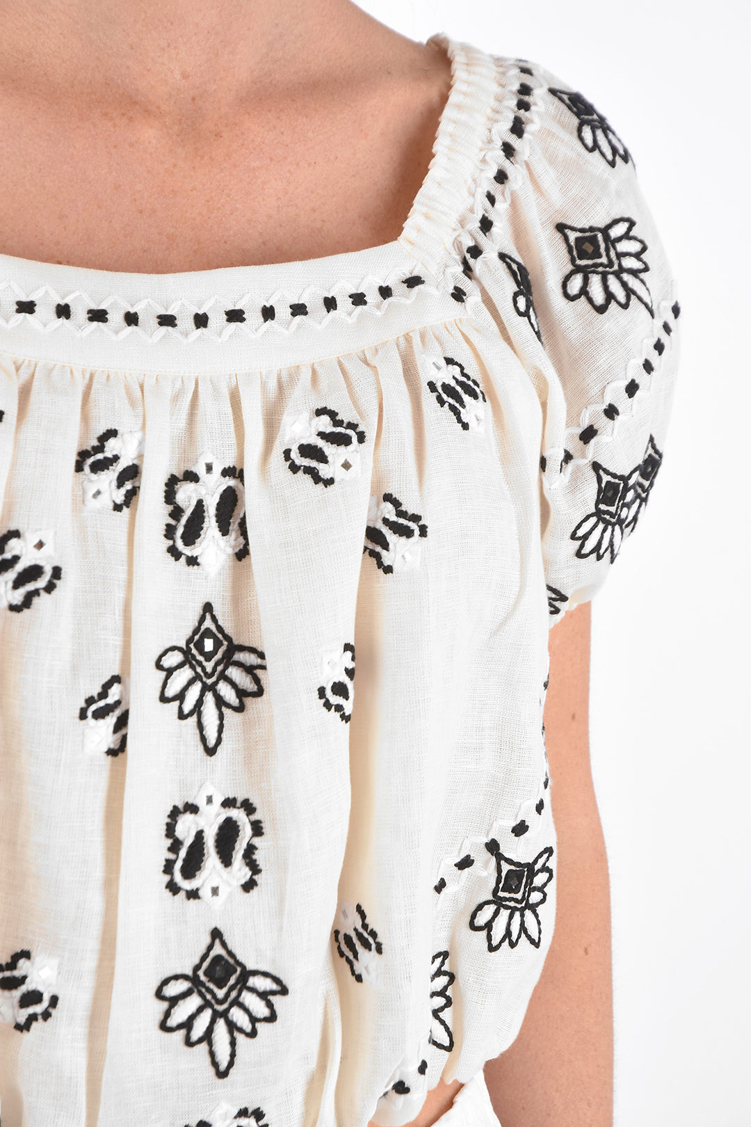 Tory Burch Embroidered Linen Top with Elastic Bands women Glamood Outlet