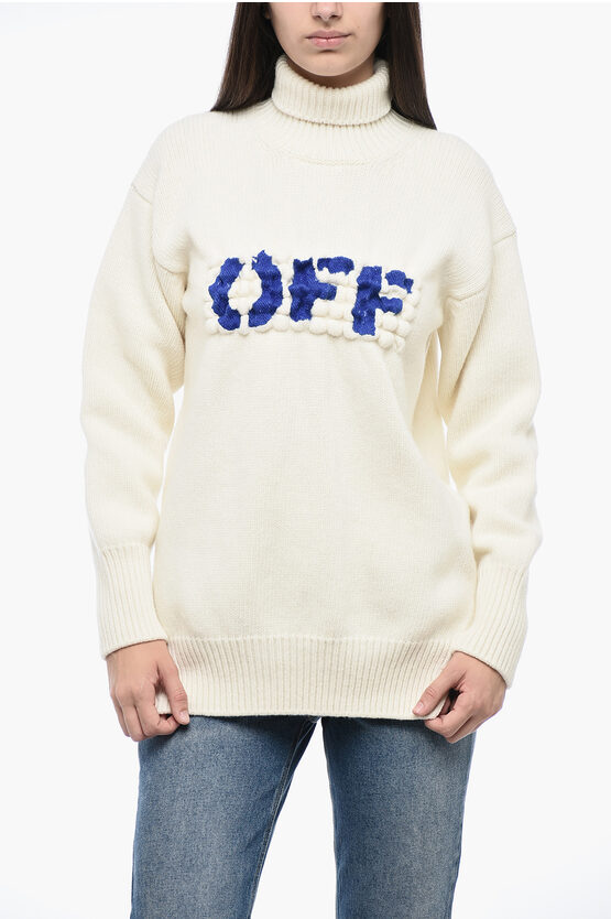 Off-white Embroidered Logo Boiled Turtle Neck Sweater