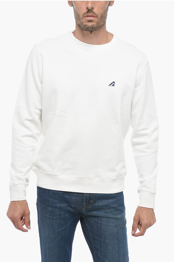 Shop Autry Embroidered Logo Brushed Cotton Crewneck Sweatshirt