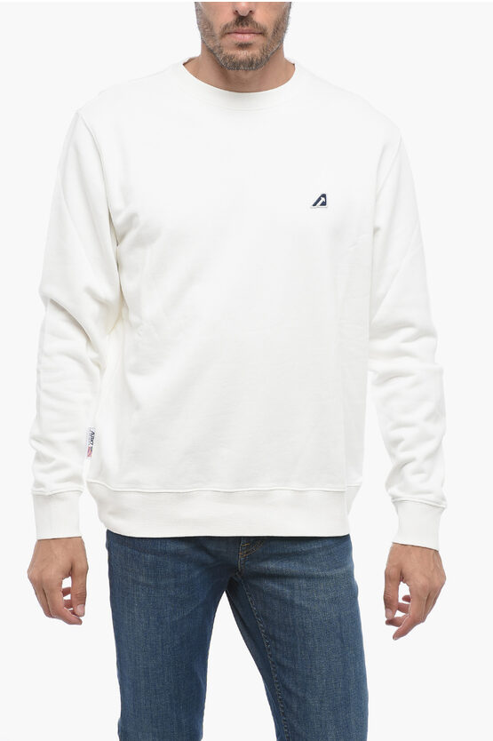 Shop Autry Embroidered Logo Brushed Cotton Crewneck Sweatshirt