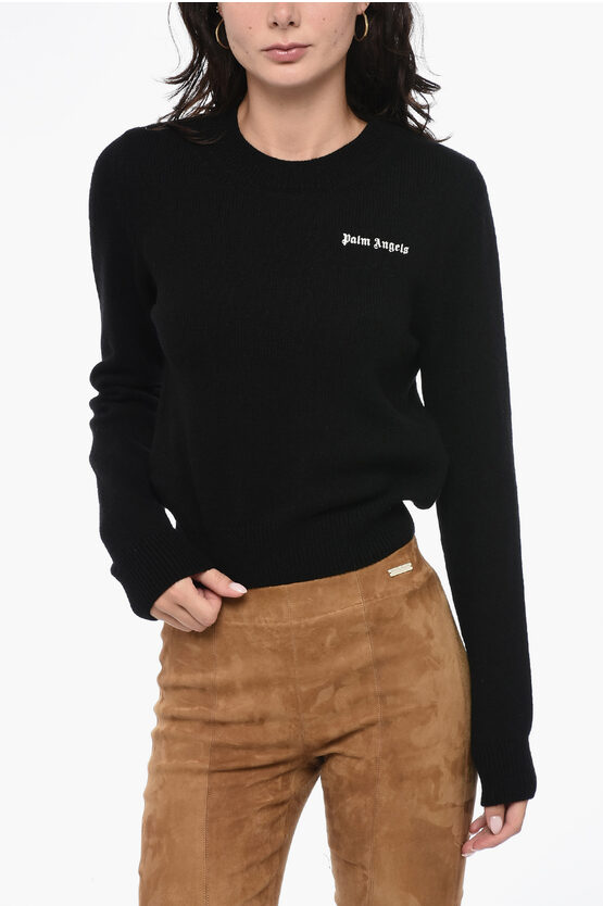 Shop Palm Angels Embroidered Logo Classic Crewneck Sweatwer