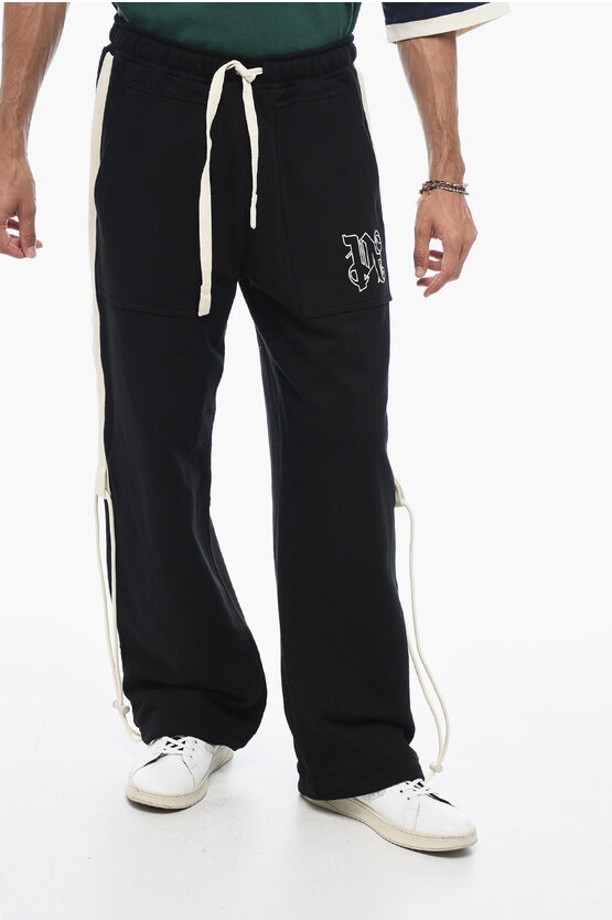 Shop Palm Angels Embroidered Logo Cotton Pants With Drawstrings