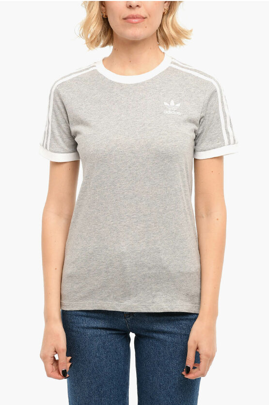 Adidas Originals Embroidered Logo Crewneck 3 Stripes Short Sleeves T-shirt In Gray