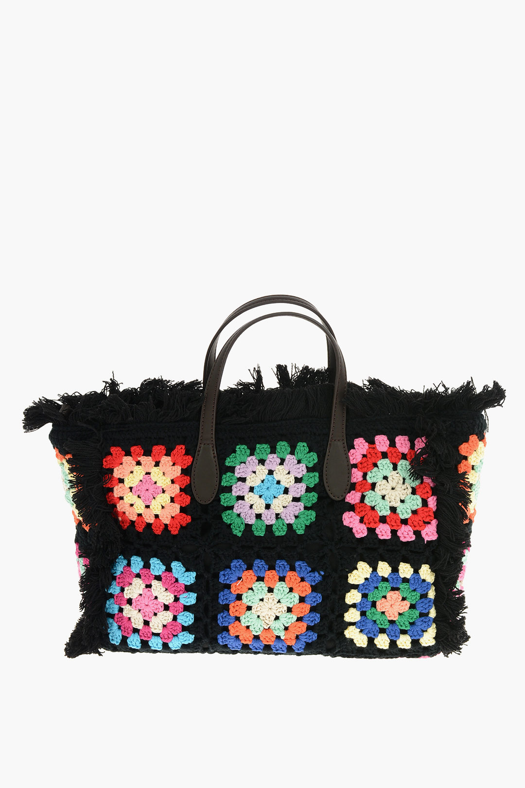 Prada Black logoed crochet tote bag