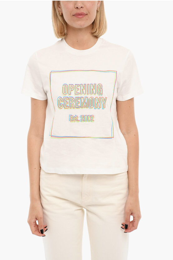 Shop Opening Ceremony Embroidered Logo Cropped Short Sleeved T-shirt