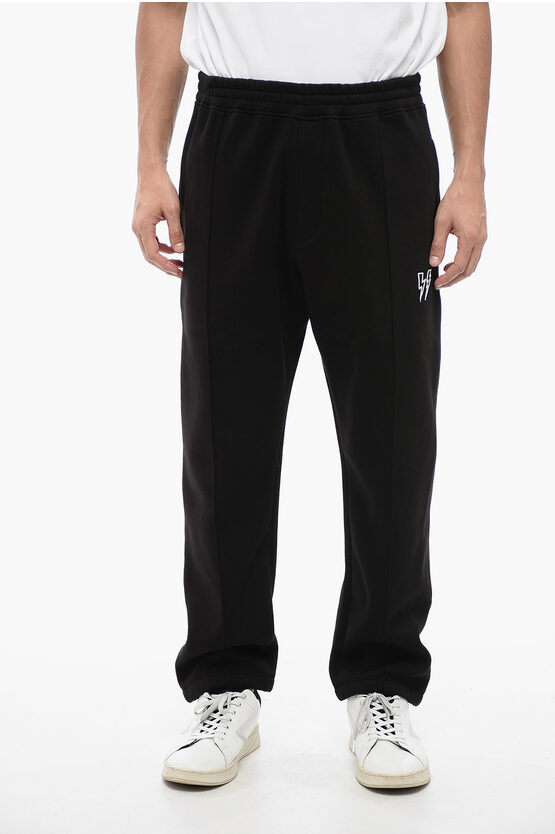 Shop Neil Barrett Embroidered Logo Double Bolt Loose-fit Sweatpants