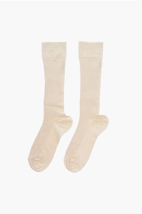 Jil Sander Embroidered Logo Silk Blend Socks In White