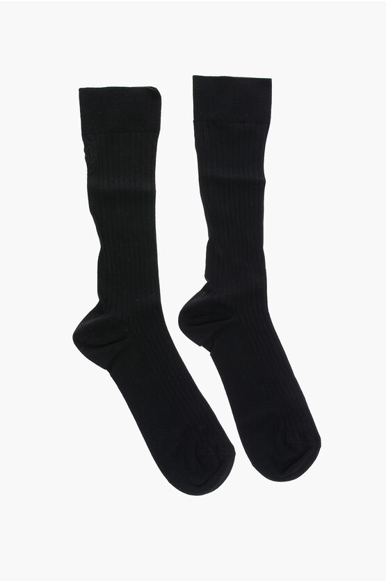 Jil Sander Logo-embroidered Ribbed Socks In Black