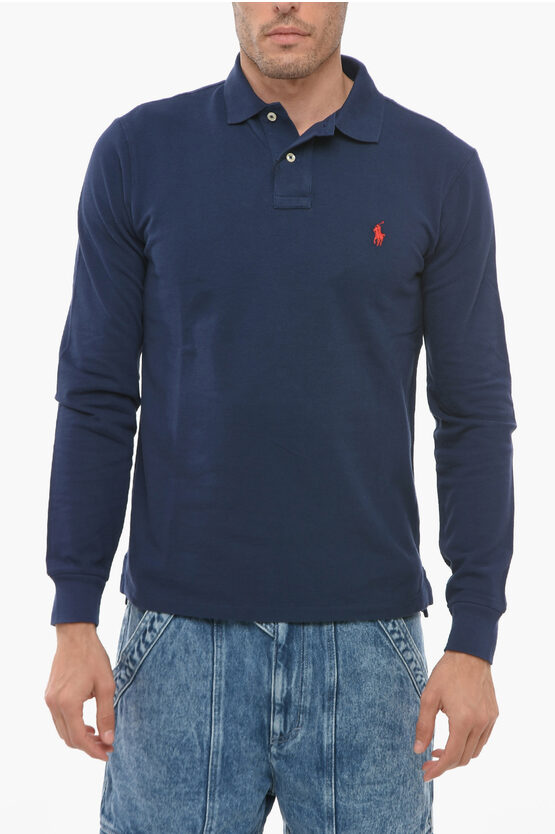 Polo Ralph Lauren Embroidered Logo Slim Fit Polo In Blue