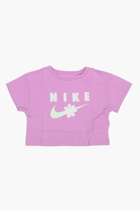 Nike Embroidered Logo Sport Daisy Boxy Crew-neck T-shirt In Purple