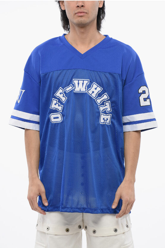 OFF-WHITE EMBROIDERED MESH FOOTBALL T-SHIRT