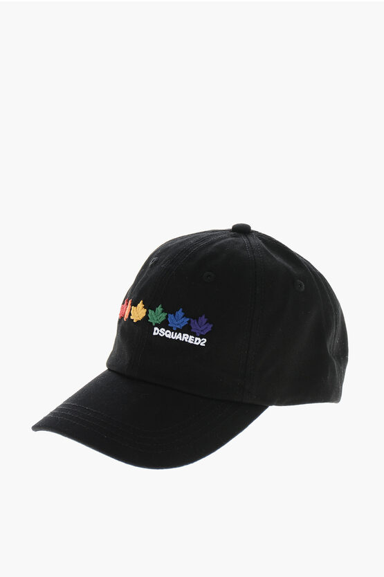 Dsquared2 Embroidered Rainbow Leaf Baseball Cap With Logo In Black