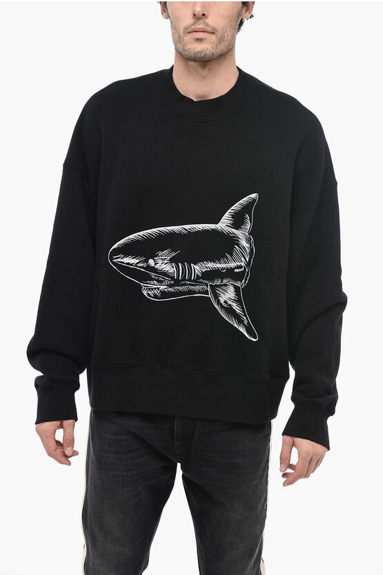 Shop Palm Angels Embroidered Shark Crewneck Sweatshirt