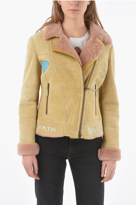 History Repeats Embroidered Shearling Jacket In Yellow