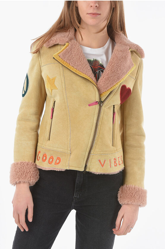 History Repeats Embroidered Shearling Jacket In Multi