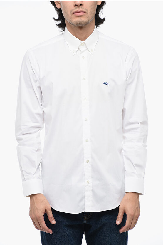 Shop Etro Embroidered Shirt With Button Down Collar