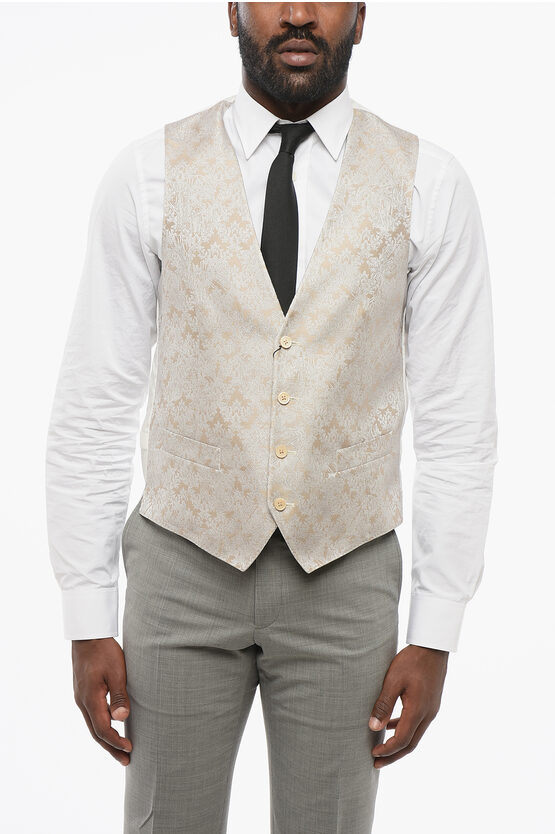 Corneliani Embroidered Silk Blend Vest 4 Buttons In White