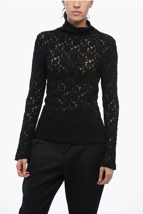 Chloé Lace-knit High-neck Jumper In Schwarz