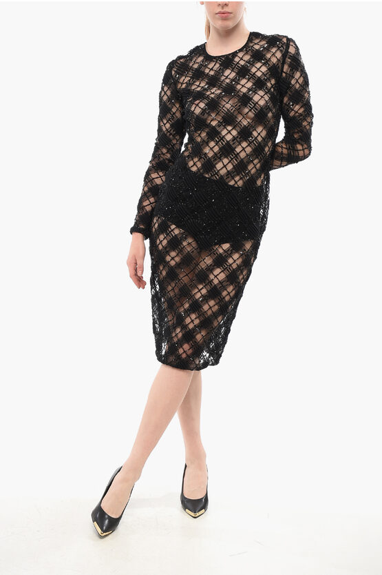 Elisabetta Franchi Embroidered Tulle See Through Sheath Dress