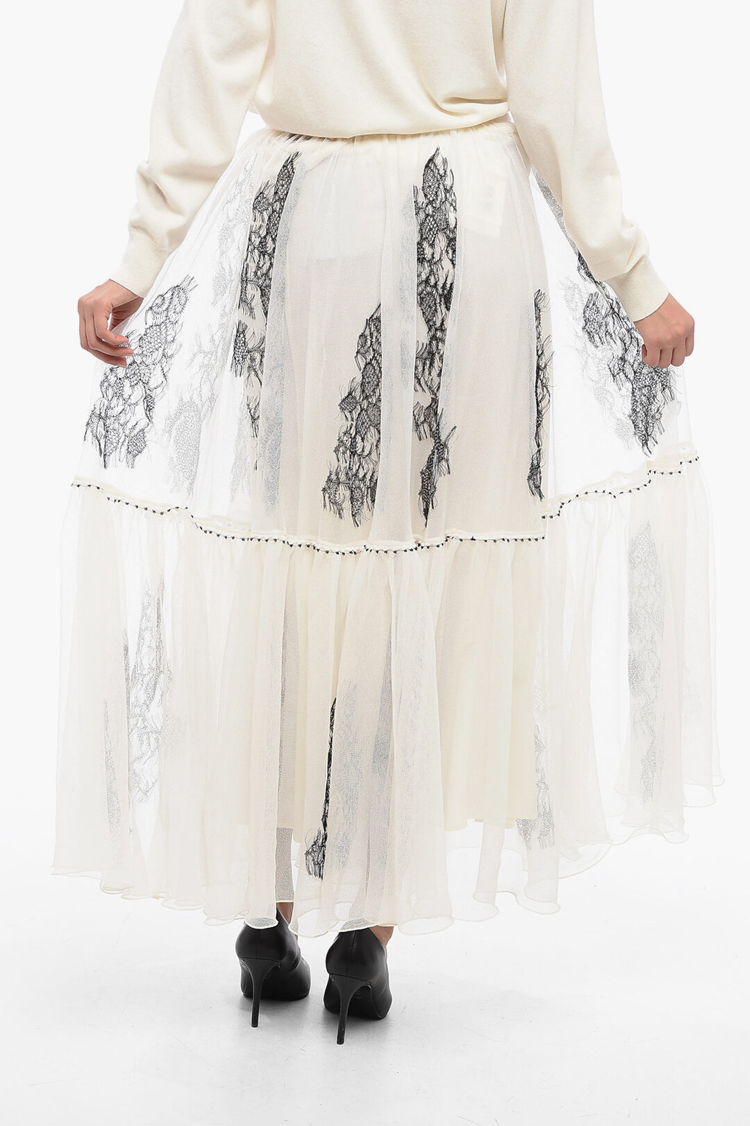 Dior Embroidered Tulle Skirt with Inner Petticoat women Dior Embroidered Tulle Skirt with Inner Petticoat women