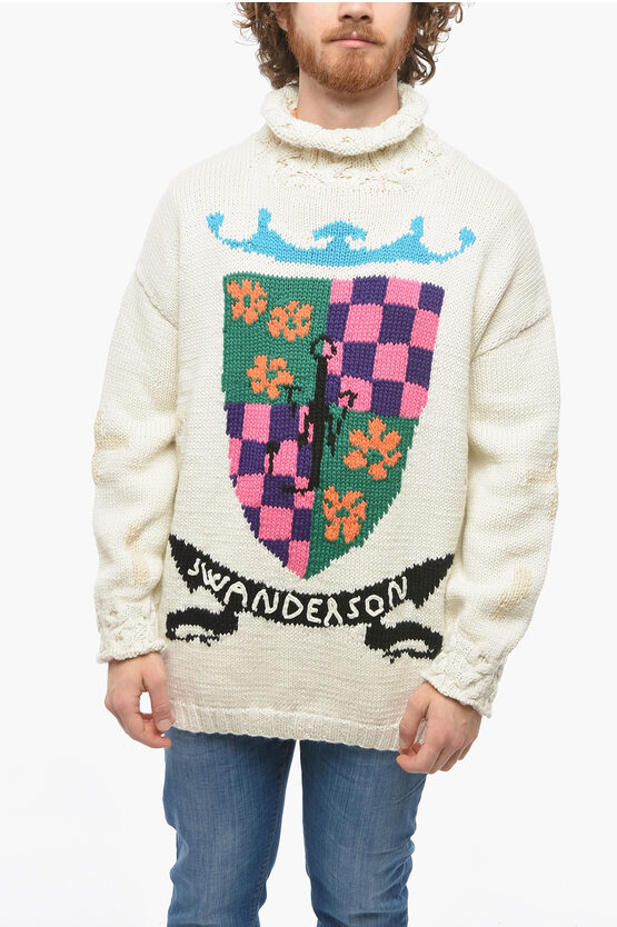 Jw Anderson Embroidered Turtleneck Sweater In Blue