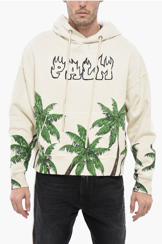 Palm Angels Embroidered Vintage Effect Hoodie In White