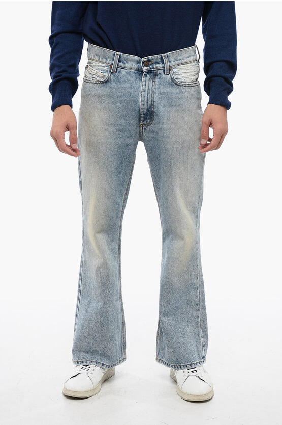 Shop Erl Embroidered Wide Leg Jeans With Frayed Hem 27cm