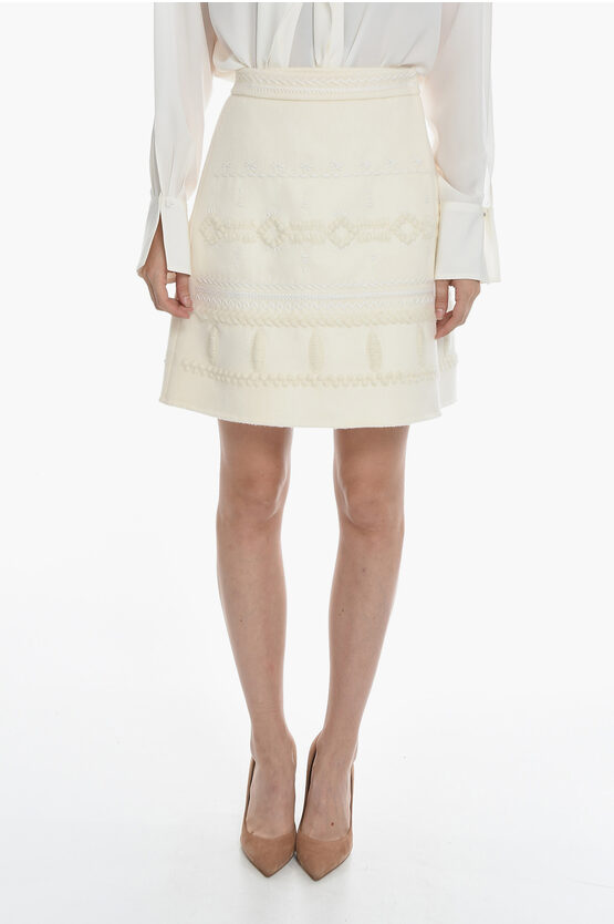 Ermanno Scervino Embroidered Wrap Wool Skirt In White
