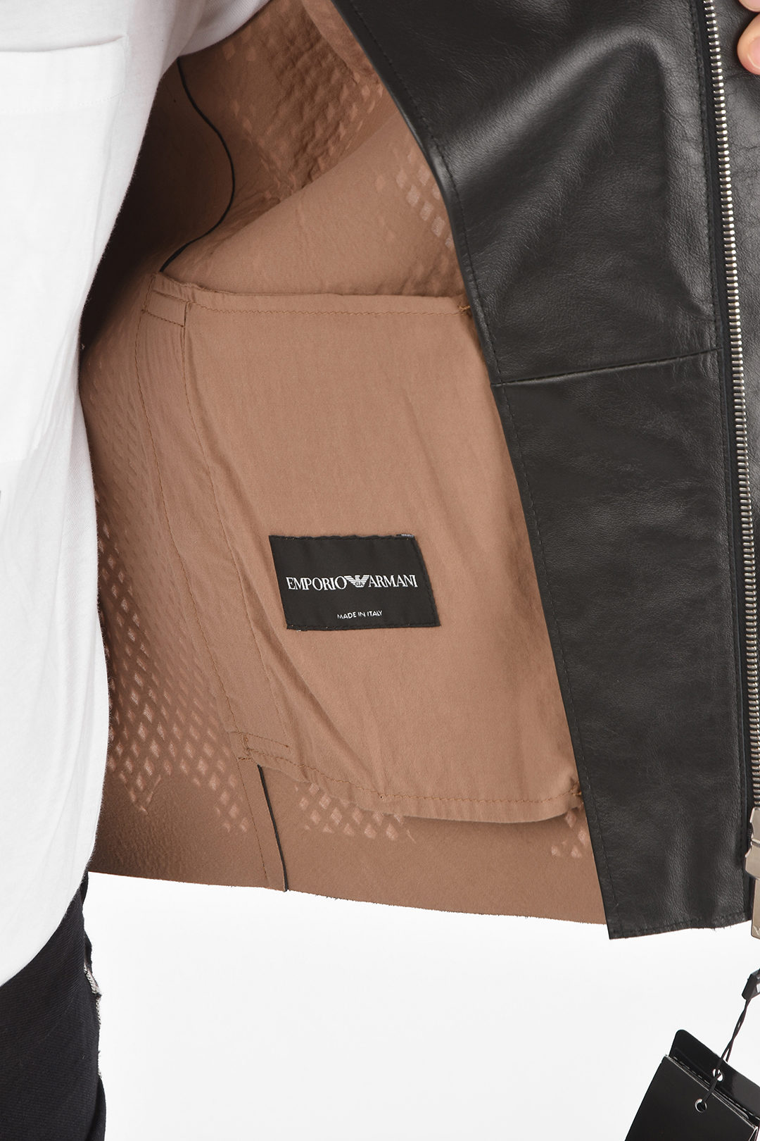 Armani EMPORIO ARMANI Leather Embroidered Jacket men - Glamood Outlet