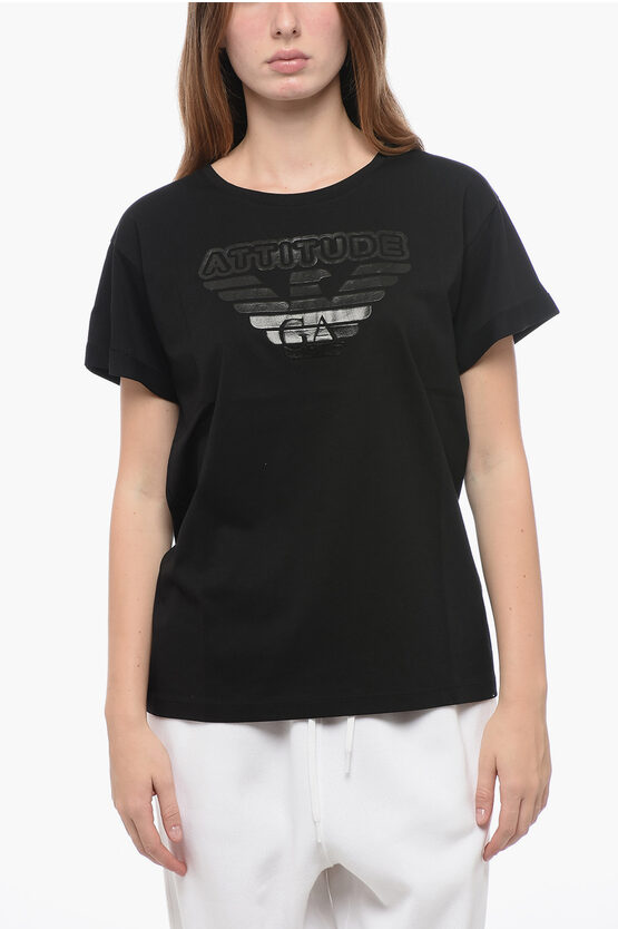 Shop Armani Collezioni Emporio Crew Neck Attitude T-shirt With Ton Sur Ton Logo