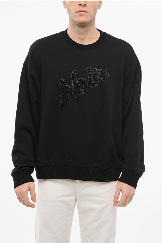 Armani Collezioni Emporio Crew Neck Noir Sweatshirt With Beaded Embroidery