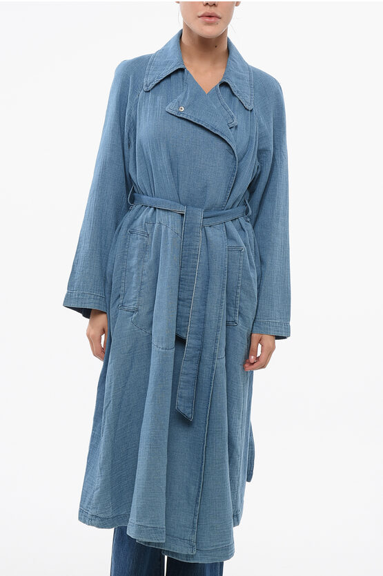 Armani Collezioni Emporio Double-breasted Denim Coat With Belt