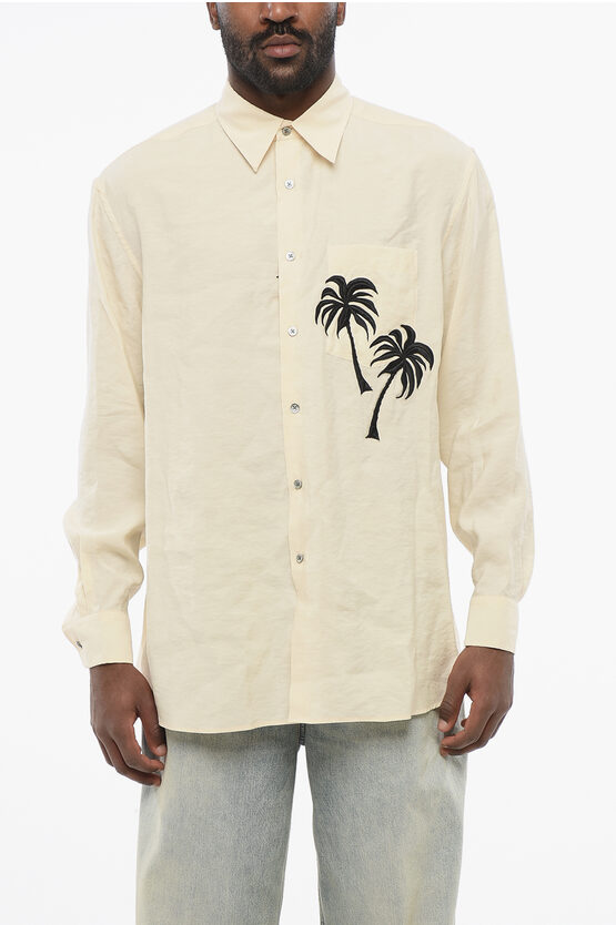 Armani Collezioni Emporio Embroidered Palm Shirt With Breast-pocket
