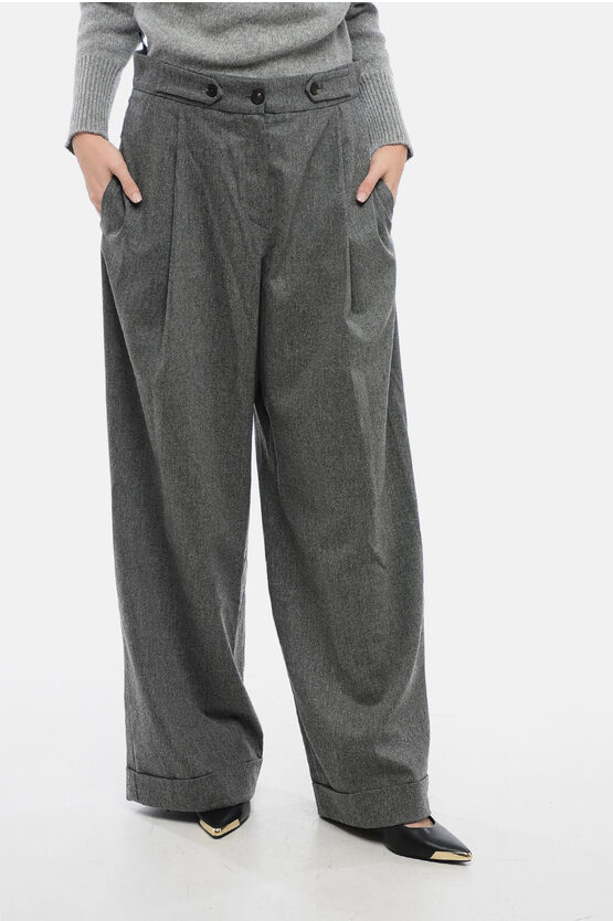 Shop Armani Collezioni Emporio High-waisted Virgin Wool Blend Palazzo Pants