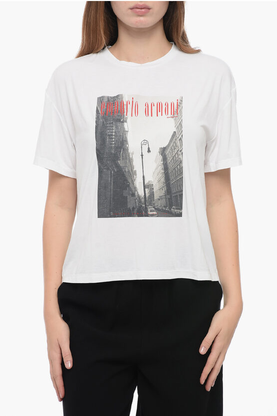 Shop Armani Collezioni Emporio Icon Crew Neck T-shirt With Front Print