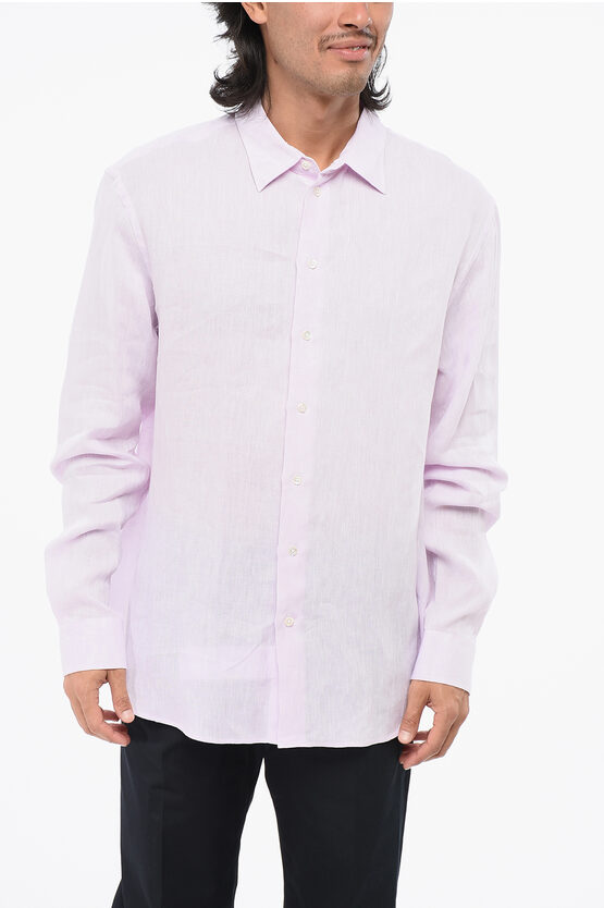 Armani Collezioni Emporio Linen Spread Collar Shirt In Pink
