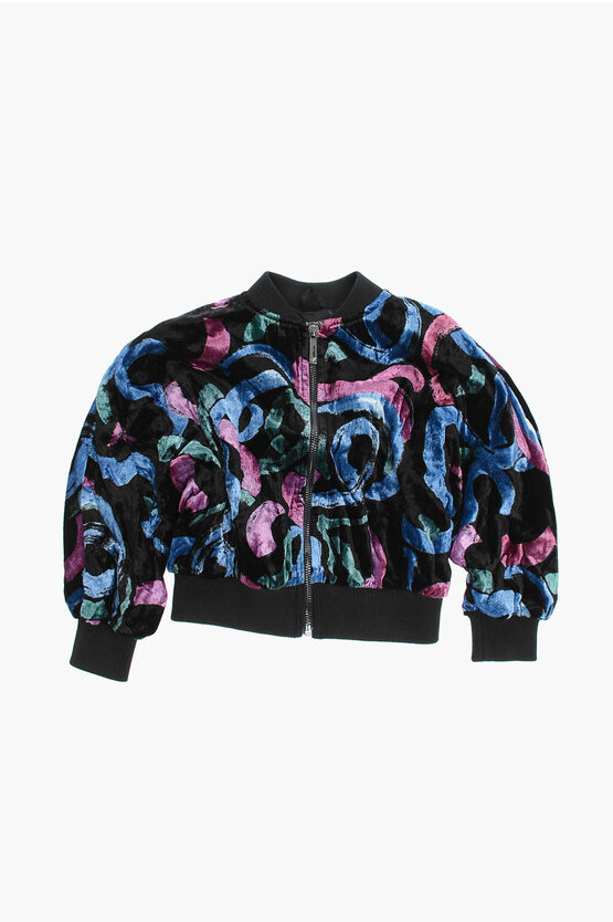 Armani Junior Emporio Patterned Chenille Sweatshirt With Zip Closure In Black