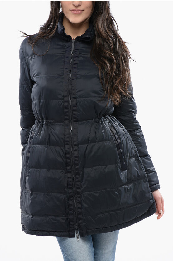 Armani Collezioni Emporio Quilted Long Down-jacket With Drawstringed Waist