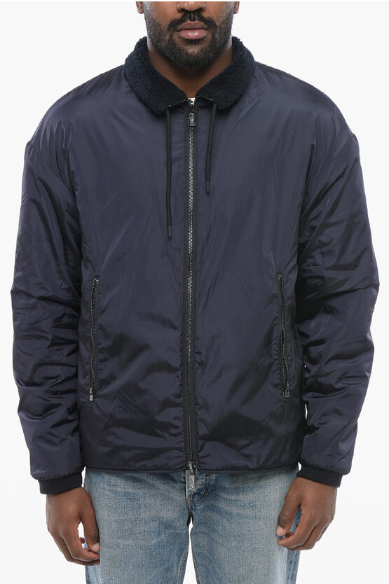 Armani Collezioni Emporio Reversible Windbreaker With Sherpa Lining In Blue