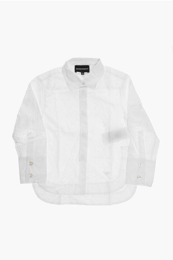 Armani Junior Emporio Solid Colour Shirt With Side Slits In White