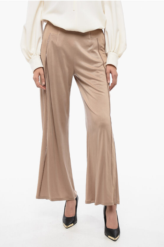 Shop Armani Collezioni Emporio Stretchy Wide-leg Pants With Contrasting Trims