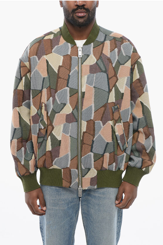 Armani Collezioni Emporio Sustainable Cotton Blend Bomber Jacket With Geometri