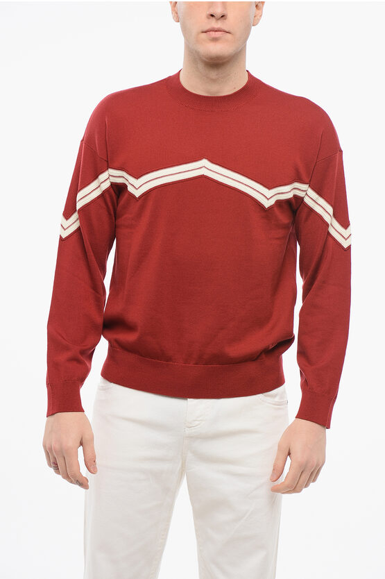 Armani Collezioni Emporio Virgin Wool Sweater With Herringbone Embroidery
