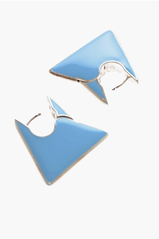 Shop Bottega Veneta Enameled Silver Triangular Earrings