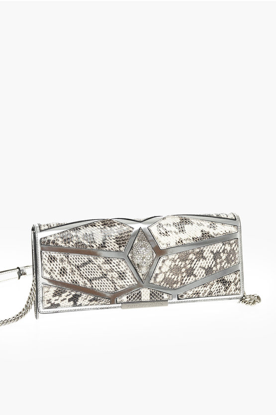 Shop Philipp Plein Est.1978 Snake Leather Detailed Luxury Dream Clutch