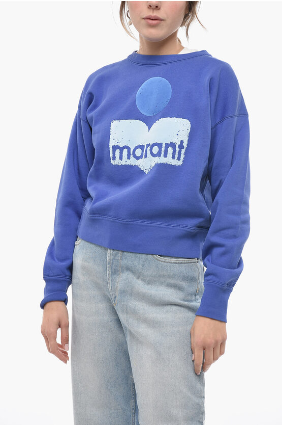 Isabel Marant Etoile Crew Neck Mobyli Sweatshirt With Flocked Logo In Blue