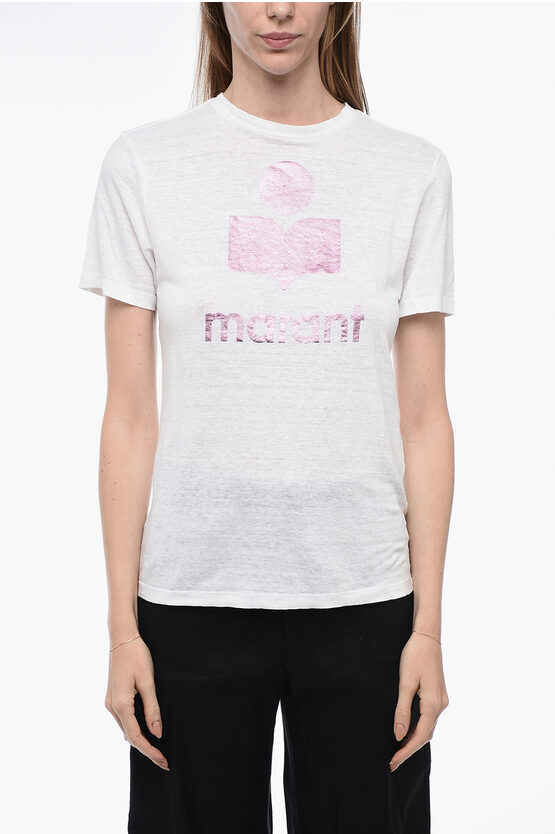 Shop Isabel Marant Etoile Logo Print Flammed Cotton T-shirt