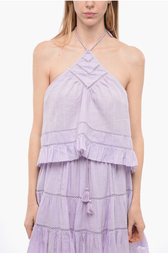 Isabel Marant Etoile Off-shoulder Ruffled Lisio Top With Halter Neck In Purple