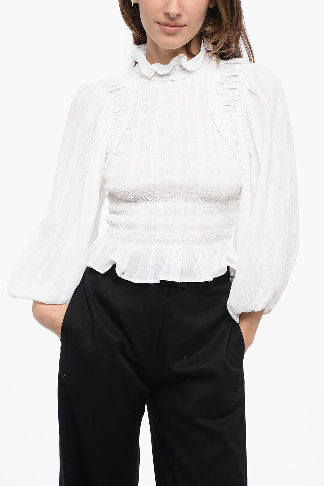 Isabel Marant ETOILE Ruffled IDRIS Top with Puffed Sleeves
