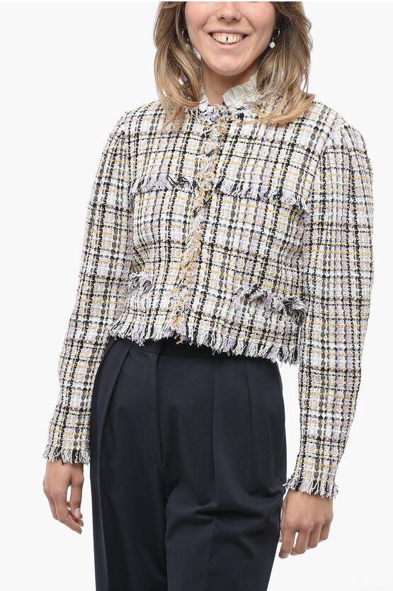 Shop Isabel Marant Etoile Tweed Cropped Nameo Blazer With Fringed Details